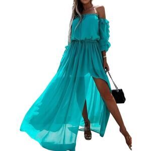 NWT Cupshe Women's Summer Maxi Off-Shoulder LS Beach Dress size medium